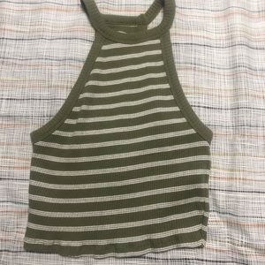 Hollister Olive Striped Cropped Top
